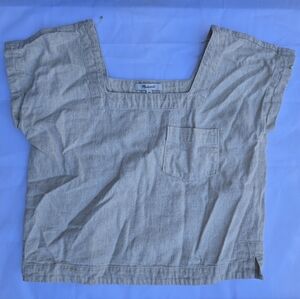 Madewell White Denim Short Sleeve Tee Tank top w/ pocket‎ Sz: XS